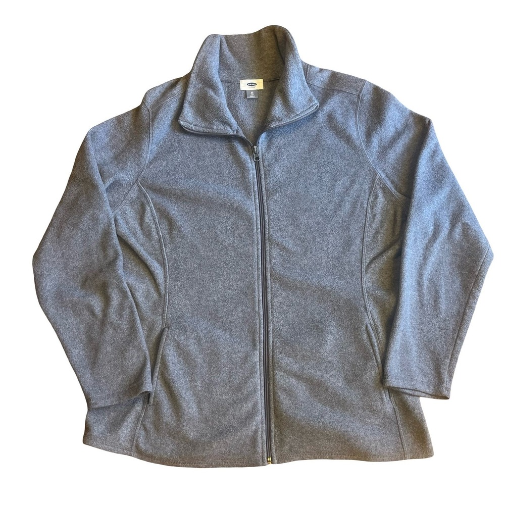 Old Navy Womens XL Gray Fleece Jacket Full Zip Mock Neck Mockneck Heathered XL